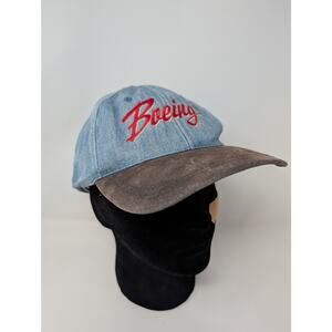 Vintage Boeing Hat Red Cursive Logo Cap Adjustable Jean Blue Suede OS